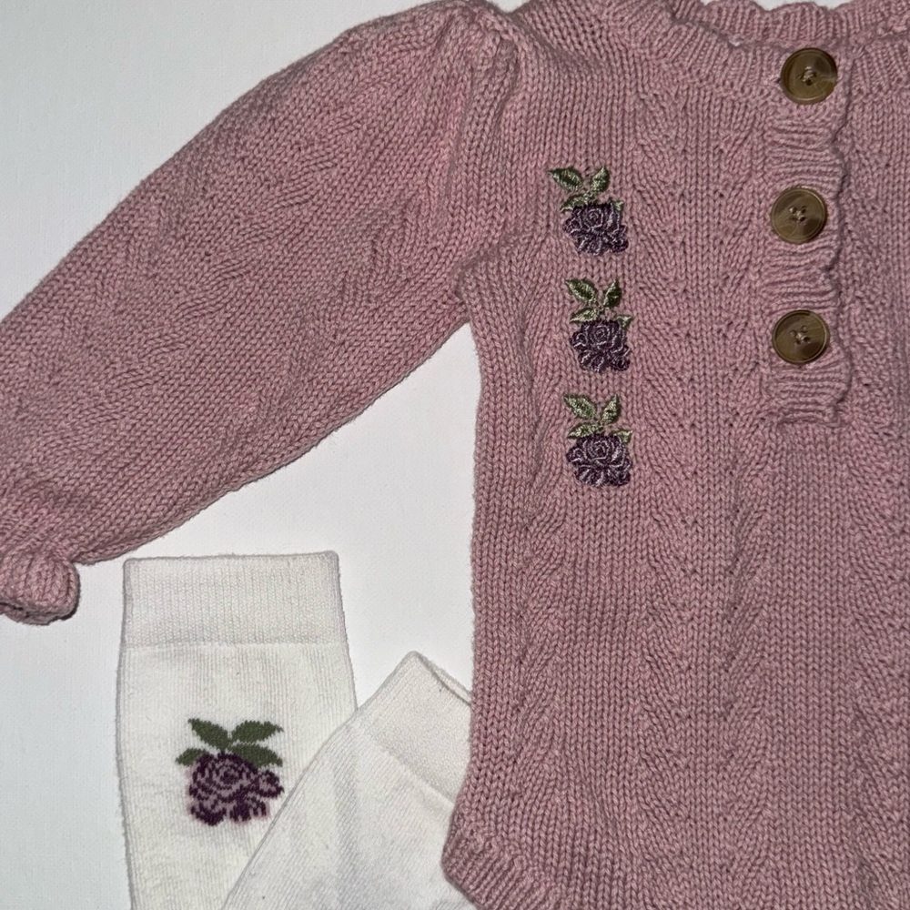 Nicole Miller Pink Knit Bodysuit with Headband & Socks